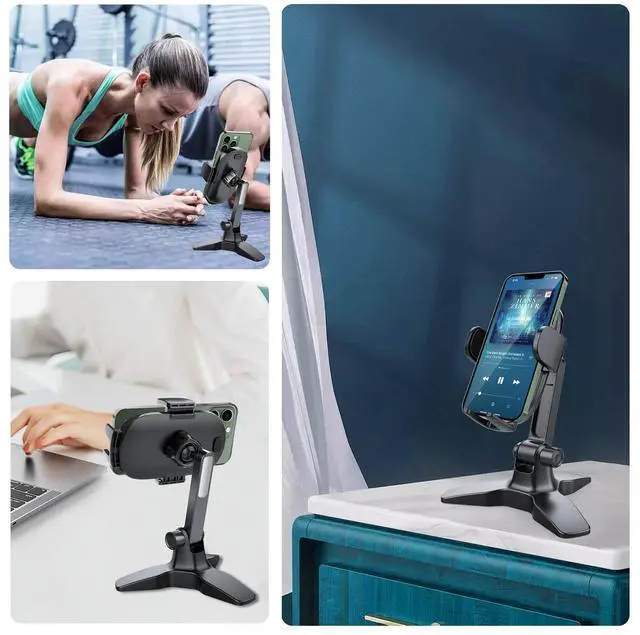 Alt view image 6 of 6 - Cell Phone Stand for Desk with 360° Ball Head Swivel, Sturdy Heavy Duty Tripod Base, Thick Case Friendly, Home Office Desk Accessories Phone Stand for iPhone Android Phones