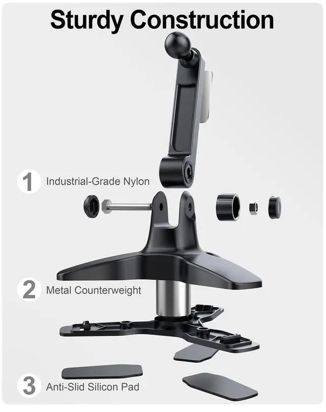 Alt view image 4 of 6 - Cell Phone Stand for Desk with 360° Ball Head Swivel, Sturdy Heavy Duty Tripod Base, Thick Case Friendly, Home Office Desk Accessories Phone Stand for iPhone Android Phones