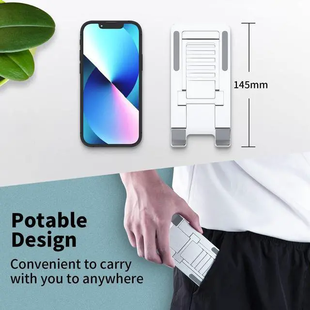 Alt view image 4 of 7 - Cell Phone Stand for iPhone 17 Pro Max 17e 16e 16 15 14 13 for Samsung S26 Ultra S25 S23 A17 A16 Pixel 10a Aluminum Adjustable Cradle Holder Tablet Kickstand for iPad mini Air Desk Home Office,Silver
