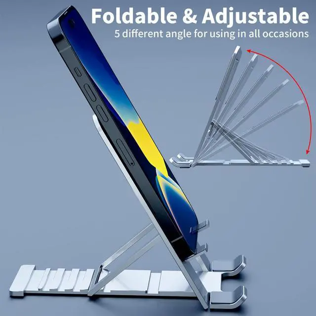 Alt view image 7 of 7 - Cell Phone Stand for iPhone 17 Pro Max 17e 16e 16 15 14 13 for Samsung S26 Ultra S25 S23 A17 A16 Pixel 10a Aluminum Adjustable Cradle Holder Tablet Kickstand for iPad mini Air Desk Home Office,Silver