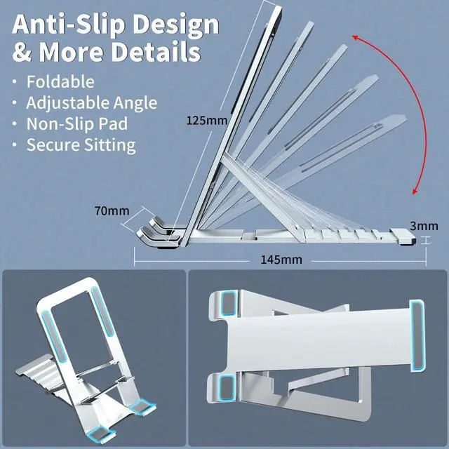 Alt view image 3 of 7 - Cell Phone Stand for iPhone 17 Pro Max 17e 16e 16 15 14 13 for Samsung S26 Ultra S25 S23 A17 A16 Pixel 10a Aluminum Adjustable Cradle Holder Tablet Kickstand for iPad mini Air Desk Home Office,Silver