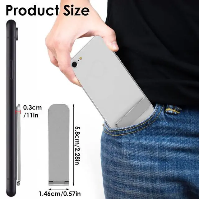Alt view image 3 of 7 - Ultra-Thin Cell Phone Holder, Adjustable Mini Alloy Phone Kickstand Portable Foldable Phone Stand Adjustable Angle for Mobile Phone Tablet Universal Model (Silver)