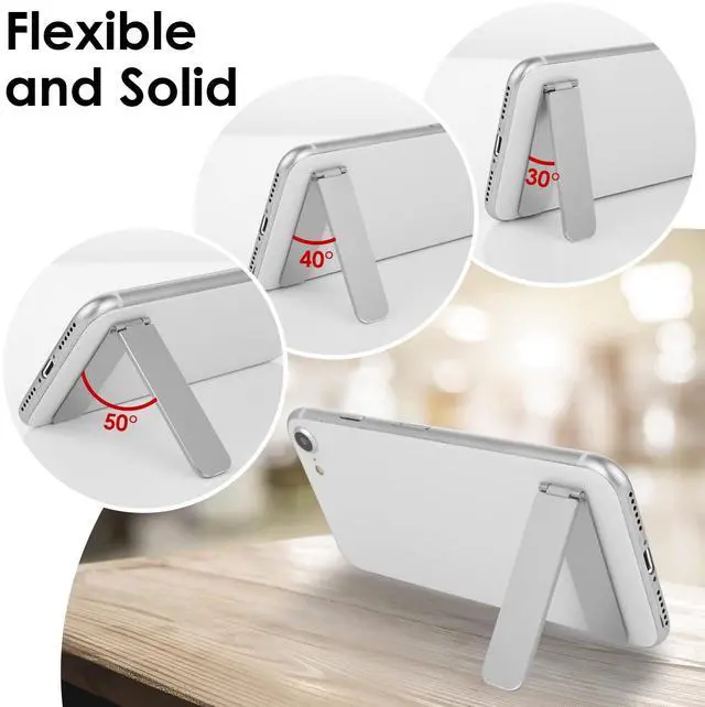 Alt view image 4 of 7 - Ultra-Thin Cell Phone Holder, Adjustable Mini Alloy Phone Kickstand Portable Foldable Phone Stand Adjustable Angle for Mobile Phone Tablet Universal Model (Silver)