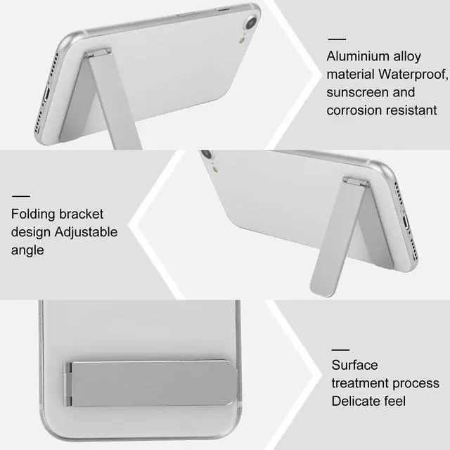 Alt view image 5 of 7 - Ultra-Thin Cell Phone Holder, Adjustable Mini Alloy Phone Kickstand Portable Foldable Phone Stand Adjustable Angle for Mobile Phone Tablet Universal Model (Silver)