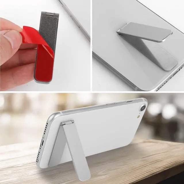 Alt view image 6 of 7 - Ultra-Thin Cell Phone Holder, Adjustable Mini Alloy Phone Kickstand Portable Foldable Phone Stand Adjustable Angle for Mobile Phone Tablet Universal Model (Silver)