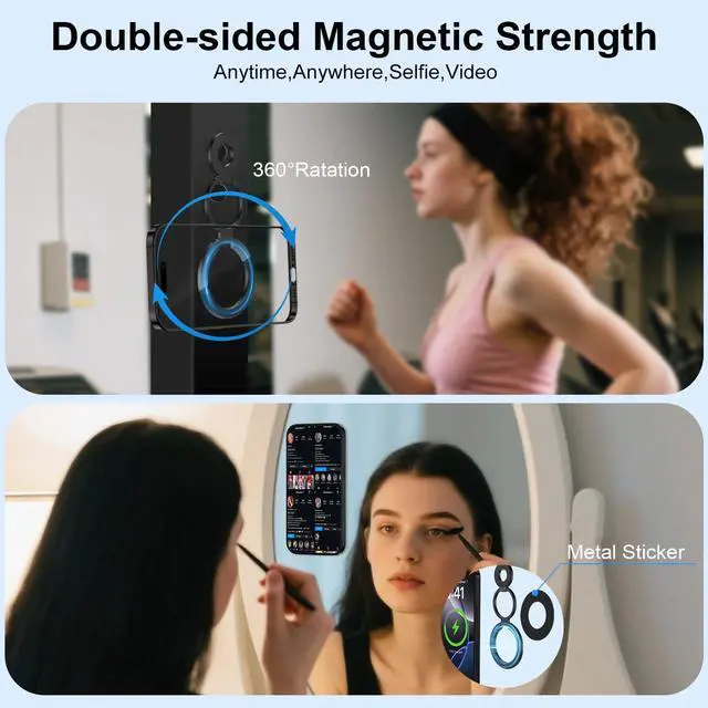Alt view image 2 of 7 - Magnetic Phone Ring Holder for MagSafe Gym Phone Grip Stand Finger Ring Kickstand Dual-Sided Magnetic Stand for iPhone 17 16 Pro Max 16e 15 14 13 12 Pro Max,Samsung,Compatible for Wireless Car Mount
