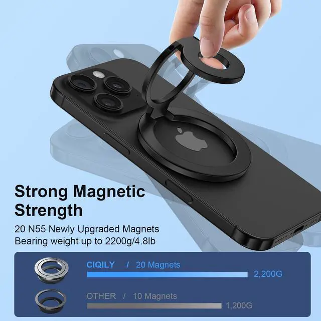 Alt view image 4 of 7 - Magnetic Phone Ring Holder for MagSafe Gym Phone Grip Stand Finger Ring Kickstand Dual-Sided Magnetic Stand for iPhone 17 16 Pro Max 16e 15 14 13 12 Pro Max,Samsung,Compatible for Wireless Car Mount