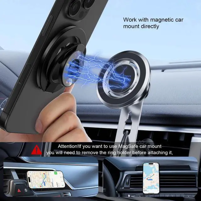 Alt view image 5 of 7 - Magnetic Phone Ring Holder for MagSafe Gym Phone Grip Stand Finger Ring Kickstand Dual-Sided Magnetic Stand for iPhone 17 16 Pro Max 16e 15 14 13 12 Pro Max,Samsung,Compatible for Wireless Car Mount