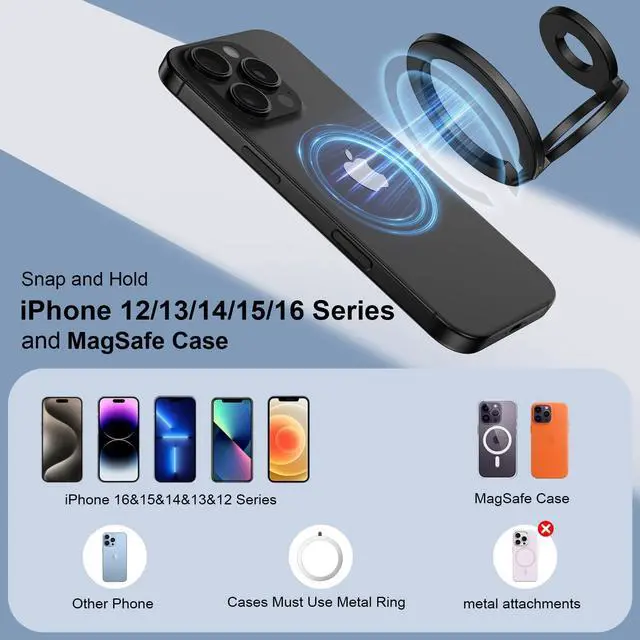 Alt view image 6 of 7 - Magnetic Phone Ring Holder for MagSafe Gym Phone Grip Stand Finger Ring Kickstand Dual-Sided Magnetic Stand for iPhone 17 16 Pro Max 16e 15 14 13 12 Pro Max,Samsung,Compatible for Wireless Car Mount