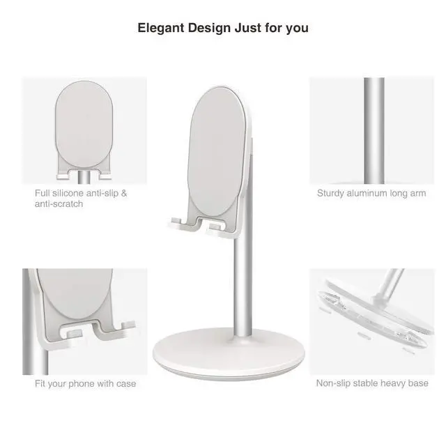 Alt view image 6 of 6 - Phone Stand for Desk, Adjustable Cell Phone Holder for Desk, Compatible with 4"-12.9" Phones/Tablet/iPhone/iPad/Switch (White)