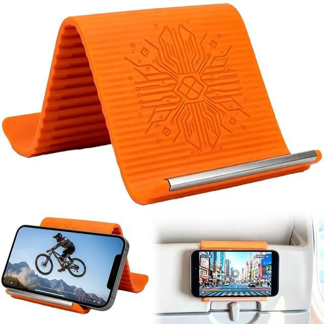 Main image of Airplane Phone Holder, Portable Foldable Silicone Aluminum Phone Holder,Textured Non-Slip Surface Flexible Silicone Tablet Stand 0.12" Ultra-Thin Desktop Mount for Home Office Travel Treadmill