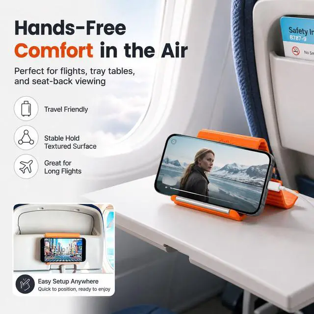 Alt view image 3 of 7 - Airplane Phone Holder, Portable Foldable Silicone Aluminum Phone Holder,Textured Non-Slip Surface Flexible Silicone Tablet Stand 0.12" Ultra-Thin Desktop Mount for Home Office Travel Treadmill