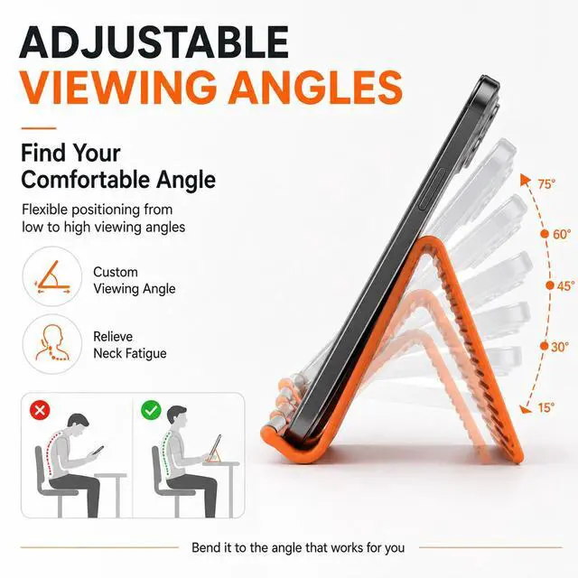 Alt view image 6 of 7 - Airplane Phone Holder, Portable Foldable Silicone Aluminum Phone Holder,Textured Non-Slip Surface Flexible Silicone Tablet Stand 0.12" Ultra-Thin Desktop Mount for Home Office Travel Treadmill