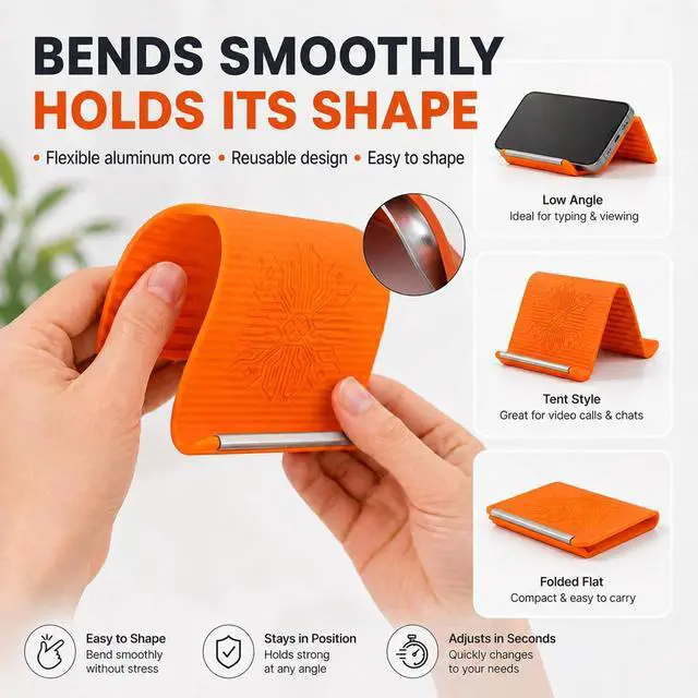 Alt view image 2 of 7 - Airplane Phone Holder, Portable Foldable Silicone Aluminum Phone Holder,Textured Non-Slip Surface Flexible Silicone Tablet Stand 0.12" Ultra-Thin Desktop Mount for Home Office Travel Treadmill