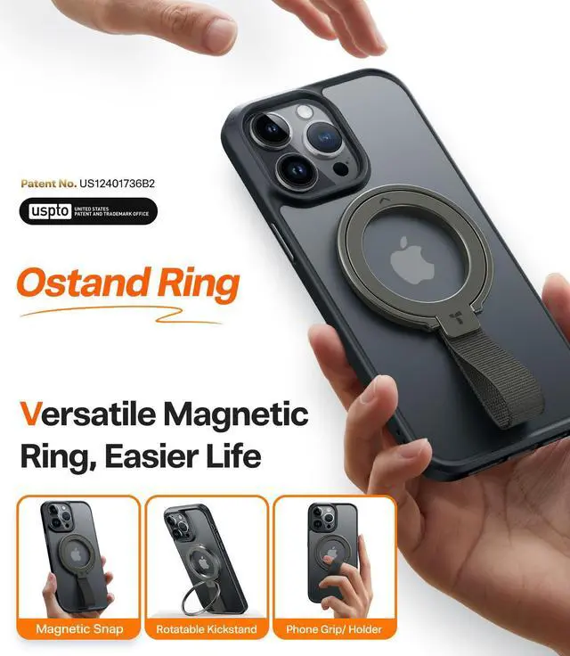 Alt view image 2 of 7 - 2025 Upgrade (Gen 6.0) Magnetic Phone Grip Holder Kickstand with Braided Strap, Fit for MagSafe Ring Removable, for iPhone 17 16,15, 14, 13 12 Pro/Max Samsung Galaxy, Google, Bronze Black