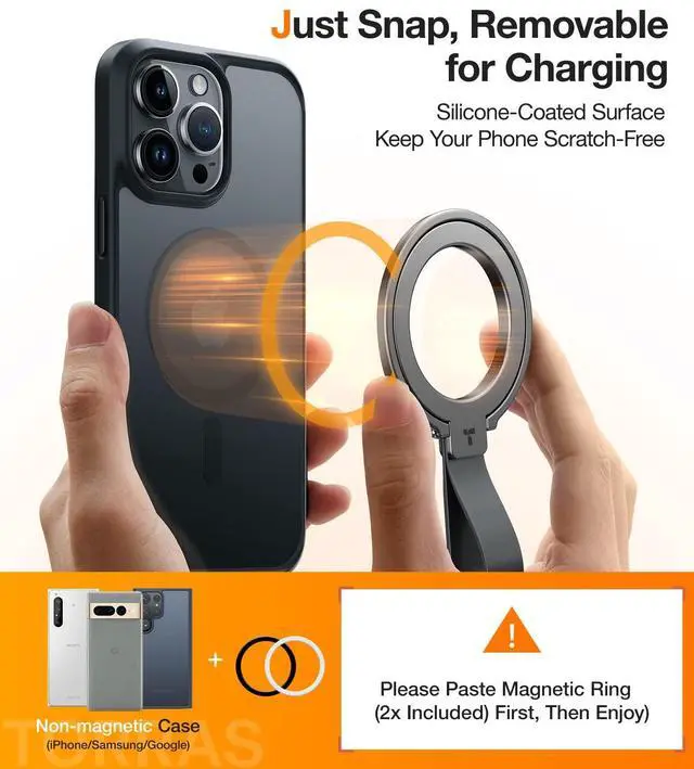 Alt view image 7 of 7 - 2025 Upgrade (Gen 6.0) Magnetic Phone Grip Holder Kickstand with Braided Strap, Fit for MagSafe Ring Removable, for iPhone 17 16,15, 14, 13 12 Pro/Max Samsung Galaxy, Google, Bronze Black