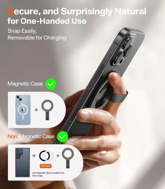 Alt view image 6 of 7 - 2025 Upgrade (Gen 6.0) Magnetic Phone Grip Holder Kickstand with Braided Strap, Fit for MagSafe Ring Removable, for iPhone 17 16,15, 14, 13 12 Pro/Max Samsung Galaxy, Google, Bronze Black