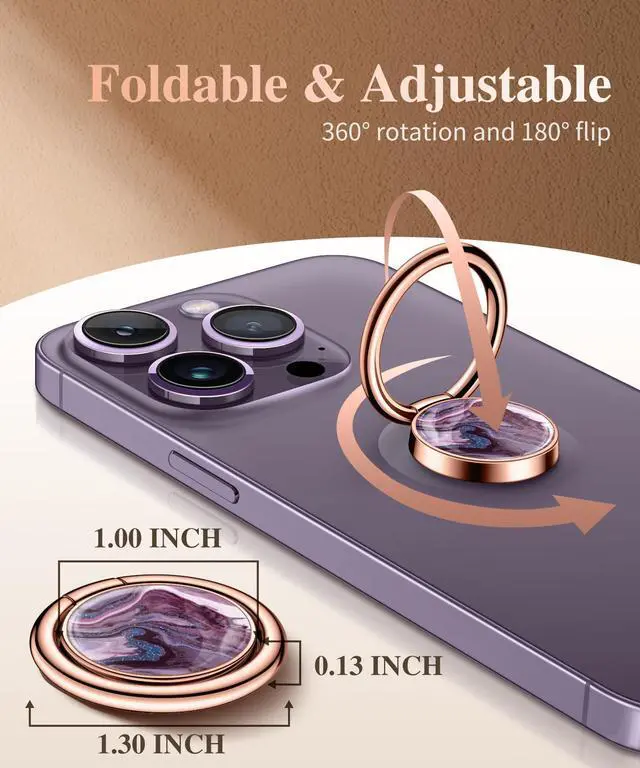 Alt view image 2 of 7 - Marble Cell Phone Ring Holder, Metal Kickstand Grip 360° Rotation Compatible with iPhone 17/16/15/14/Pro Max/Air/Plus Series & Galaxy S25/S24 Ultra and Other Phones (Quicksand/Purple)