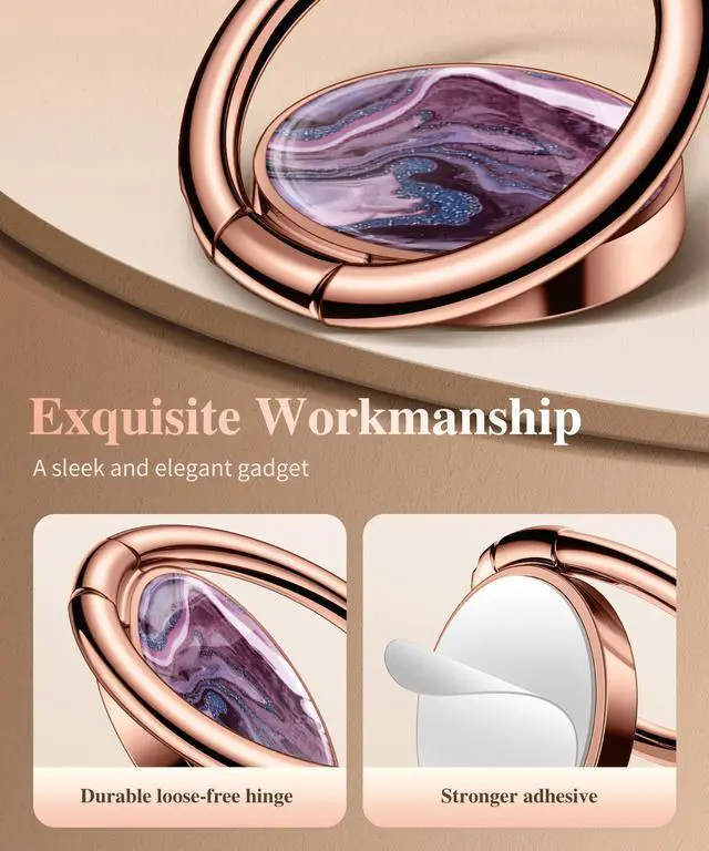 Alt view image 4 of 7 - Marble Cell Phone Ring Holder, Metal Kickstand Grip 360° Rotation Compatible with iPhone 17/16/15/14/Pro Max/Air/Plus Series & Galaxy S25/S24 Ultra and Other Phones (Quicksand/Purple)