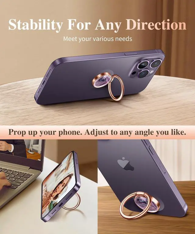 Alt view image 5 of 7 - Marble Cell Phone Ring Holder, Metal Kickstand Grip 360° Rotation Compatible with iPhone 17/16/15/14/Pro Max/Air/Plus Series & Galaxy S25/S24 Ultra and Other Phones (Quicksand/Purple)