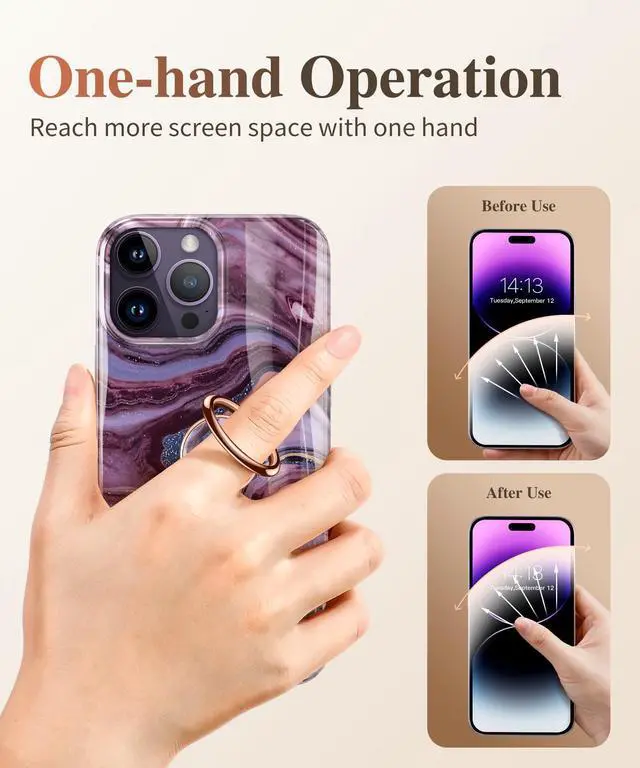 Alt view image 7 of 7 - Marble Cell Phone Ring Holder, Metal Kickstand Grip 360° Rotation Compatible with iPhone 17/16/15/14/Pro Max/Air/Plus Series & Galaxy S25/S24 Ultra and Other Phones (Quicksand/Purple)