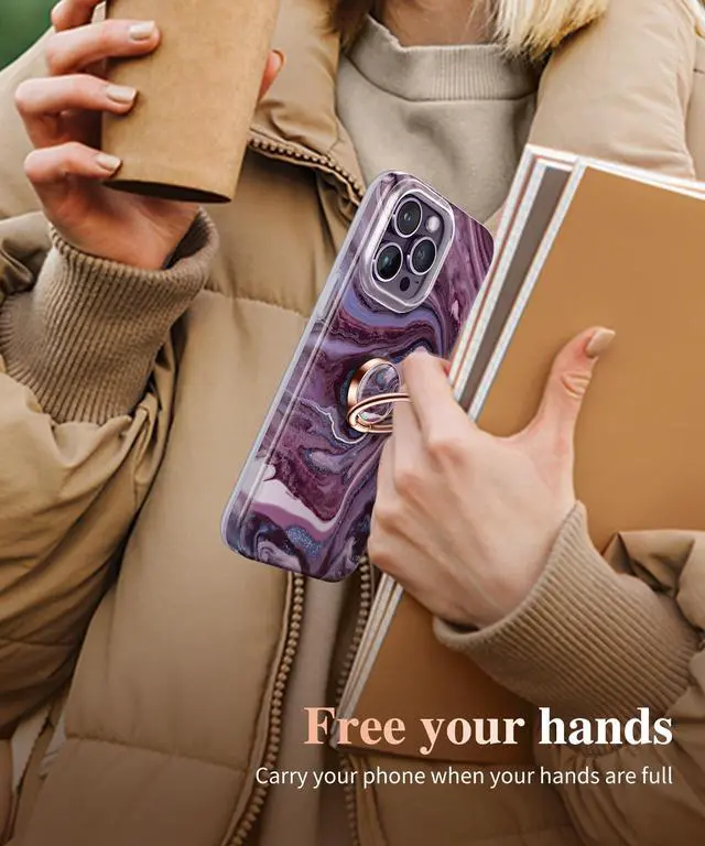 Alt view image 6 of 7 - Marble Cell Phone Ring Holder, Metal Kickstand Grip 360° Rotation Compatible with iPhone 17/16/15/14/Pro Max/Air/Plus Series & Galaxy S25/S24 Ultra and Other Phones (Quicksand/Purple)