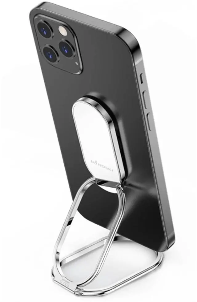 Main image of Phone Ring Holder Finger Kickstand 360°Rotation Cellphone Back Grip Foldable Cell Phone Stand for Desk Compatible with iPhone iPad Smartphones Tablets (Silver)