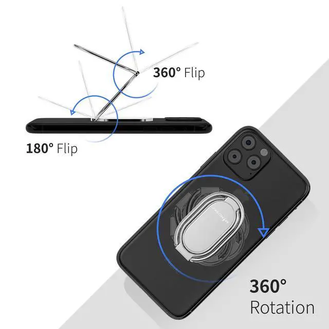 Alt view image 2 of 5 - Phone Ring Holder Finger Kickstand 360°Rotation Cellphone Back Grip Foldable Cell Phone Stand for Desk Compatible with iPhone iPad Smartphones Tablets (Silver)