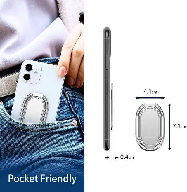 Alt view image 5 of 5 - Phone Ring Holder Finger Kickstand 360°Rotation Cellphone Back Grip Foldable Cell Phone Stand for Desk Compatible with iPhone iPad Smartphones Tablets (Silver)