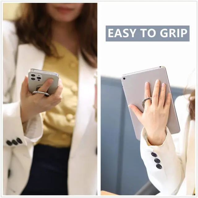 Alt view image 3 of 5 - Phone Ring Holder Finger Kickstand 360°Rotation Cellphone Back Grip Foldable Cell Phone Stand for Desk Compatible with iPhone iPad Smartphones Tablets (Silver)