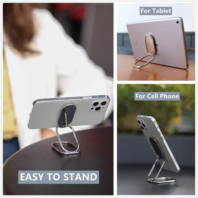 Alt view image 4 of 5 - Phone Ring Holder Finger Kickstand 360°Rotation Cellphone Back Grip Foldable Cell Phone Stand for Desk Compatible with iPhone iPad Smartphones Tablets (Silver)