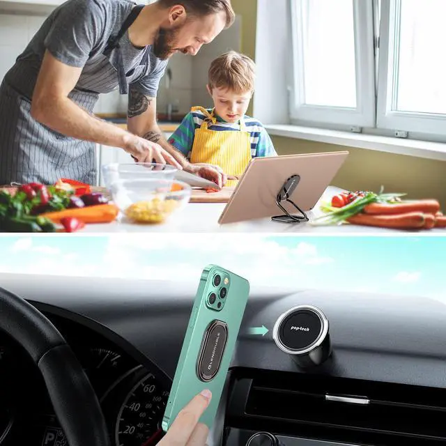 Alt view image 5 of 7 - Phone Ring Holder Finger Kickstand, 360 Rotation Foldable Ultra-Thin Metal Cell Phone Back Hand Grip for Magnetic Car Mount & Office Desktop, Adjustable Cellphone Stand for iPhone 16 iPad Smartphones