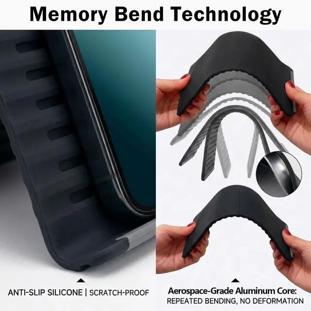 Alt view image 2 of 7 - Treadmill Foldable Silicone Aluminum Phone Stand, Adjustable Anti-Slip Flexible Silicone Phone Holder, Folded into Any Shape, Airplane Cellphone Holder for Seat Back,Office Travel (Black)