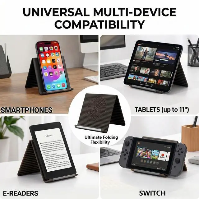 Alt view image 5 of 7 - Treadmill Foldable Silicone Aluminum Phone Stand, Adjustable Anti-Slip Flexible Silicone Phone Holder, Folded into Any Shape, Airplane Cellphone Holder for Seat Back,Office Travel (Black)