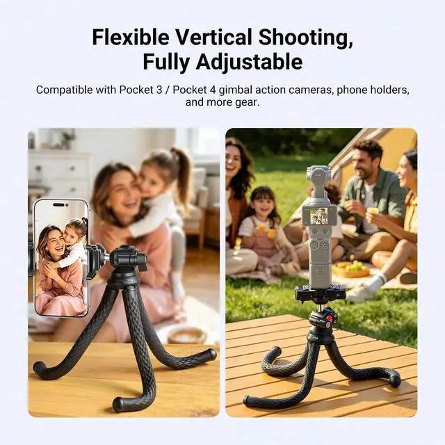 Alt view image 2 of 7 - Flexible Phone Tripod, Small Mini Camera Webcam Desk Stand, Phone Holder & Action Camera Mount Adapter Compatible with iPhone GoPro DJI Pocket 4 3 Xtra Muse Insta360 for Video Recording, TP34