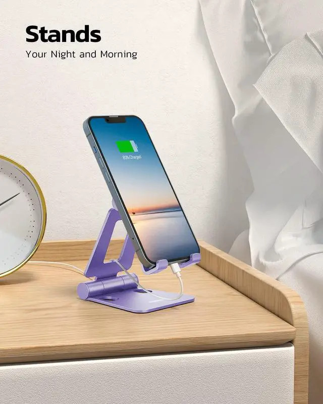 Alt view image 3 of 6 - Dual Folding Cell Phone Stand, Fully Adjustable Foldable Desktop Phone Holder Cradle Dock Compatible with iPhone 17 16 15 14 13 12 11 Pro Max Xs Xr X 8, Nintendo Switch, All Phones - Purple