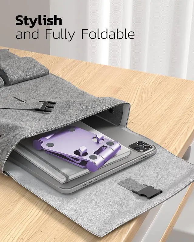Alt view image 5 of 6 - Dual Folding Cell Phone Stand, Fully Adjustable Foldable Desktop Phone Holder Cradle Dock Compatible with iPhone 17 16 15 14 13 12 11 Pro Max Xs Xr X 8, Nintendo Switch, All Phones - Purple