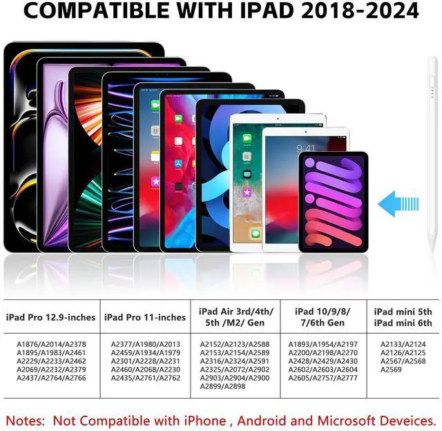 Alt view image 2 of 7 - Stylus Pen for iPad 2018-2026 with Palm Rejection, Faster Charge, Tilt Sensitivity iPad Pencil Compatible with A16 11/10/9/8/7/6, Pro M5/M4/12.9"/11", Air M4/M3/M2/5th/4th, Mini 6/5 (White)