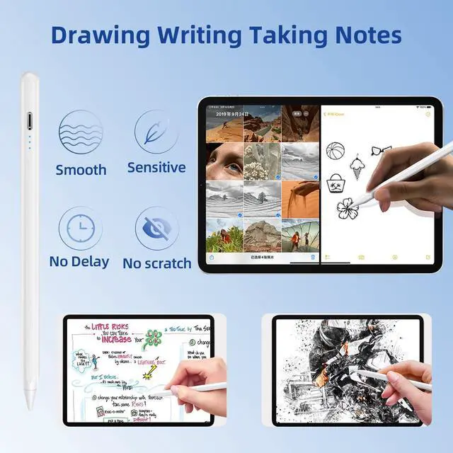 Alt view image 5 of 7 - Stylus Pen for iPad 2018-2026 with Palm Rejection, Faster Charge, Tilt Sensitivity iPad Pencil Compatible with A16 11/10/9/8/7/6, Pro M5/M4/12.9"/11", Air M4/M3/M2/5th/4th, Mini 6/5 (White)