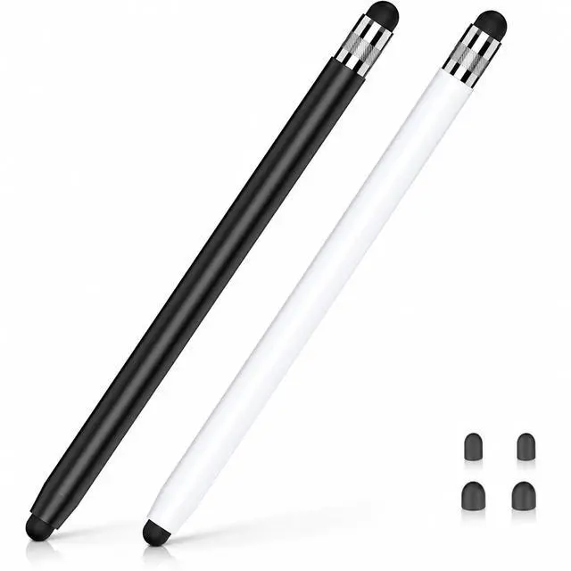 Main image of 2 Packs Stylus Pen for Apple iPad & Touchscreen Devices (Black & White), Dual Tip Rubber, No Bluetooth/No Charging, High Sensitivity Capacitive Magnetic Pencil for iPad iPhone Android Tablets