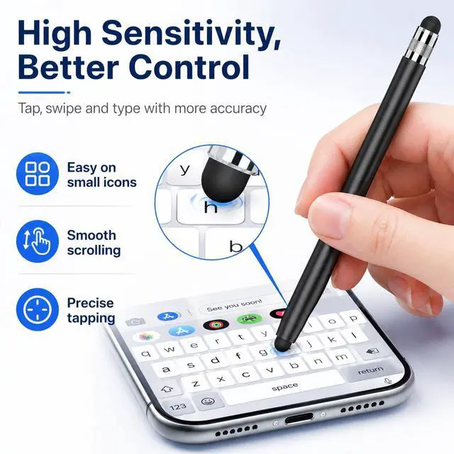 Alt view image 3 of 7 - 2 Packs Stylus Pen for Apple iPad & Touchscreen Devices (Black & White), Dual Tip Rubber, No Bluetooth/No Charging, High Sensitivity Capacitive Magnetic Pencil for iPad iPhone Android Tablets