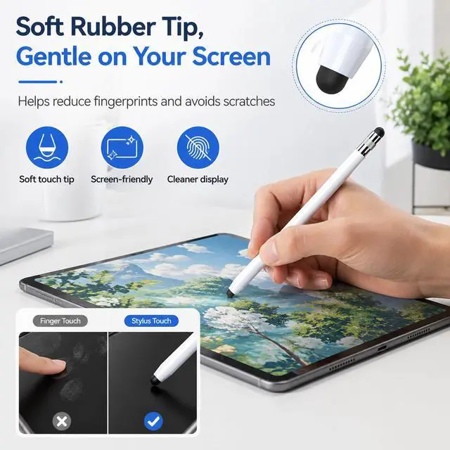 Alt view image 7 of 7 - 2 Packs Stylus Pen for Apple iPad & Touchscreen Devices (Black & White), Dual Tip Rubber, No Bluetooth/No Charging, High Sensitivity Capacitive Magnetic Pencil for iPad iPhone Android Tablets