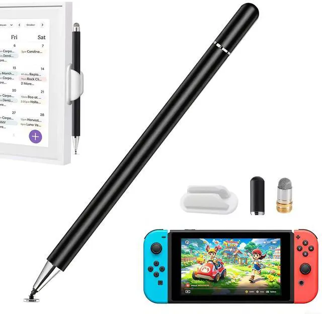 Main image of Stylus and Mount for Nintendo Switch/Skylight Calendars 15/27 Inch, Dual Tip with Mesh and Disc Tip | Magnetic Pen Cap | Flexiple Stylus Holder Mount to Calendar,Capacitive Stylus Pen-Black
