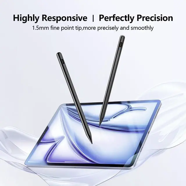 Alt view image 2 of 7 - Stylus Pen for iPad 6th-11th Generation-2X Fast Charge Active Pencil Compatible with 2018-2026 Apple iPad Pro 11"/12.9"/M4, iPad Air 3/4/5/M2/M3/M4,iPad mini 5/6/7 Gen-Black