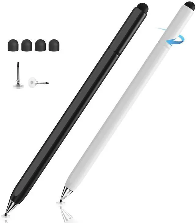 Main image of Stylus Pen for Touchscreen, Magnetic Body & Rotate Design for Hidden Disc Tip, 2-in-1 Stylus for Apple/iPhone/iPad Pro/Android/Tablets/Chromebook, Compatible with All Touch Screens (Black/White)