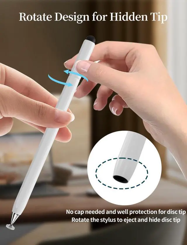 Alt view image 2 of 6 - Stylus Pen for Touchscreen, Magnetic Body & Rotate Design for Hidden Disc Tip, 2-in-1 Stylus for Apple/iPhone/iPad Pro/Android/Tablets/Chromebook, Compatible with All Touch Screens (Black/White)