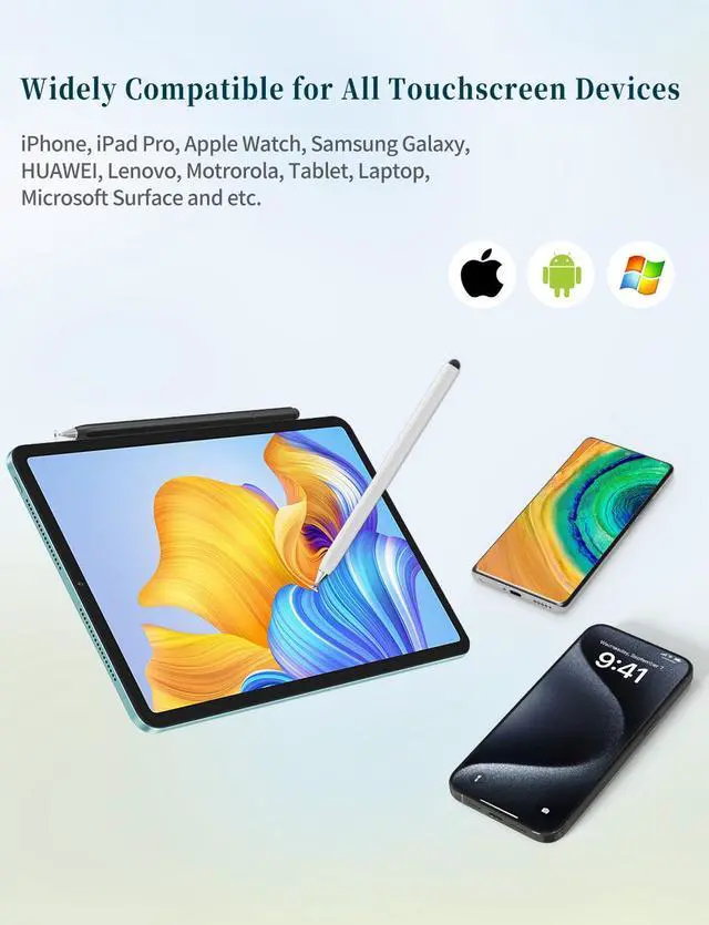 Alt view image 6 of 6 - Stylus Pen for Touchscreen, Magnetic Body & Rotate Design for Hidden Disc Tip, 2-in-1 Stylus for Apple/iPhone/iPad Pro/Android/Tablets/Chromebook, Compatible with All Touch Screens (Black/White)