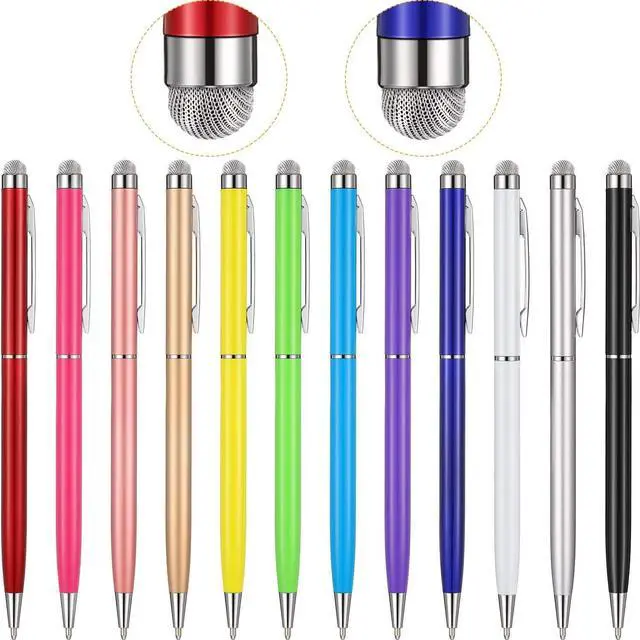 Main image of 12 Pieces Stylus Pens for Touch Screens, Retractable Fiber Tip 2 in 1 Capacitive Stylus Ballpoint Pen Compatible with iPad iPhone Tablets Samsung All Universal Touch Screen Devices