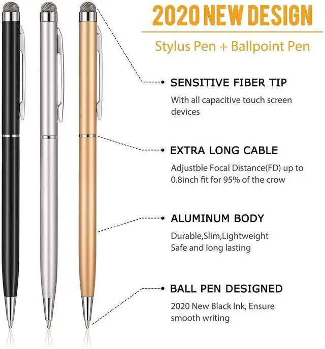 Alt view image 2 of 7 - 12 Pieces Stylus Pens for Touch Screens, Retractable Fiber Tip 2 in 1 Capacitive Stylus Ballpoint Pen Compatible with iPad iPhone Tablets Samsung All Universal Touch Screen Devices