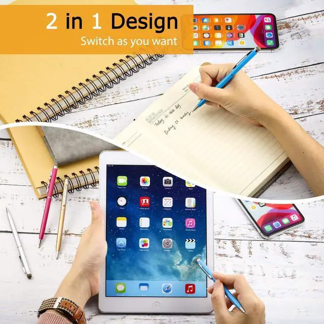 Alt view image 3 of 7 - 12 Pieces Stylus Pens for Touch Screens, Retractable Fiber Tip 2 in 1 Capacitive Stylus Ballpoint Pen Compatible with iPad iPhone Tablets Samsung All Universal Touch Screen Devices